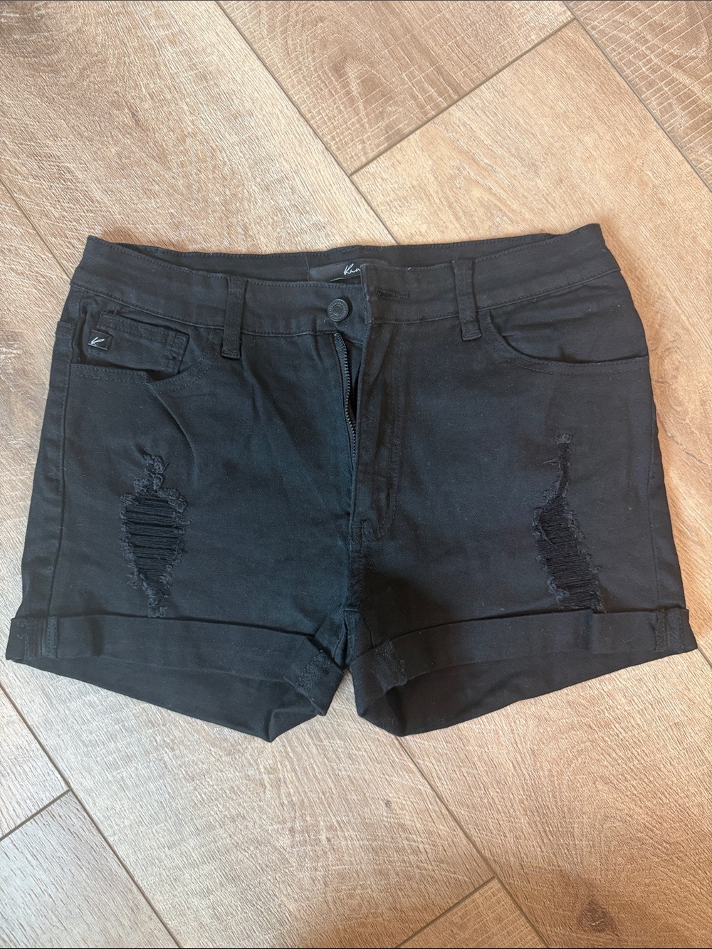 KanCan Black Distressed Cuffed Jean Shorts
